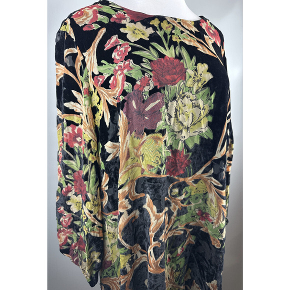 ABS Collection Crushed Velvet Floral Dress Long Sleeve Ruffle Black Plus Size 22 - Picture 3 of 15